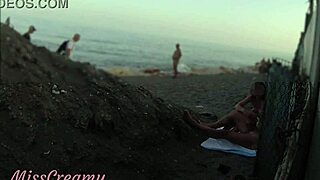 stepdaughter watches me flash cock on beach then jerks me off to huge public cumshot