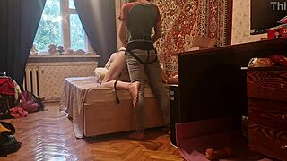 Homemade russian mistress anastasia pegs sasha's asshole with strapon 😈🔥