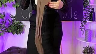 Sexy milf struts intensely in coffee stockings at nylon club