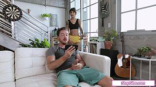 Slut stepsiblings share one throbbing hard cock!