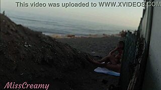 stepdaughter watches me flash cock on beach then jerks me off to huge public cumshot