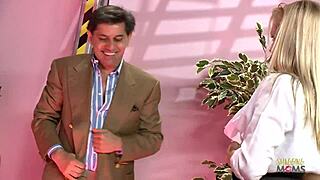 Dumb bimbos big boobs suck older man in group sex facial