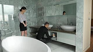 damn before work my boss stretches my tight pussy with his monster cock deep down my throat