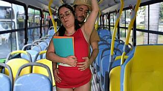 Brazilian Student Latina Flashes Small Tits Then Gets Encoxada and Fucked Hard Public Bus Ride