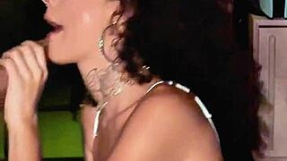 Brunette Latina Gags On Cock With Sloppy Deepthroat Ball Lick