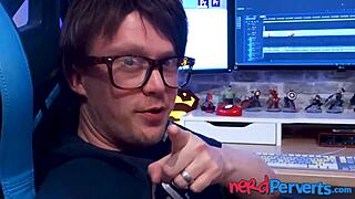 plump young nerd with big natural tits tricked by fake agent into titty fuck