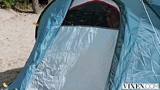 Redhead audrey reid blows and rides cock in steamy outdoor fuck