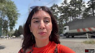 Hey, ever seen a wild girl sneak off into the bushes for some risky outdoor fun and a big messy finish walk?