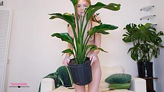 hey wanna see my plants? no pants on this redhead showing pussy tits nipples up close pov