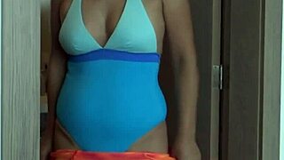 Step-mom's hairy pussy, fat ass, and big tits flash bikini-style on beach