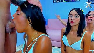 Slutty Stepsisters Team Up For Deepthroat Surprise Blowjob On Stepdad