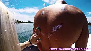 A pack of sexy teens take turns gangbanging one hot stud outdoors