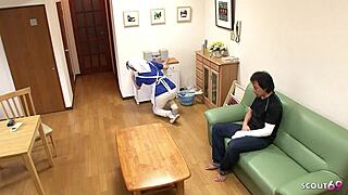 old ugly boss seduces skinny japanese maid for creampie doggystyle quickie