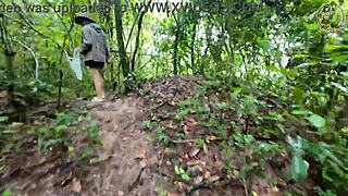 Thai babe hikes forest then pees in public 4k