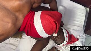 hey on christmas day i'm fucking this horny ebony slut missionary style with her tight juicy pussy gripping my big black cock