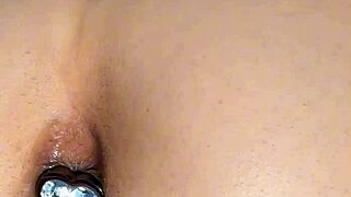 My tight virgin ass sparkles with jewel while getting fucked deep by huge cock