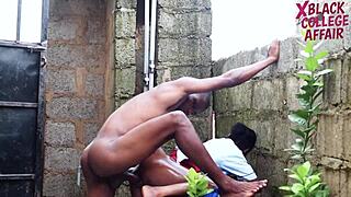 horny ebony schoolgirl in wet uniform gets monster cock doggystyle outdoors rough