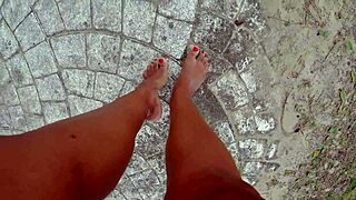 barefoot african beauty dirties feet walking streets and beach for public fetish