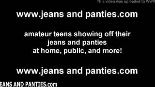 Skinny wife strips tight jeans and panties for neighbor peek