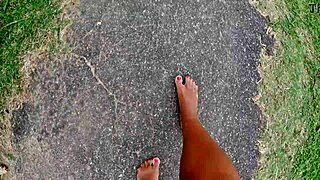 barefoot african beauty dirties feet walking streets and beach for public fetish