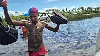 Nudist beach orgy erupts with Joao o safado Lunna Geek fucking everyone in wild group bareback sex