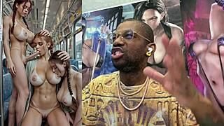 Big-breasted Asian trans girl gets cock sucked on train cums hard before wedding shower poolside