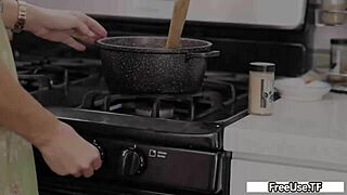 slutty pornstar teases boyfriend's cock then bends over kitchen counter for doggystyle facial