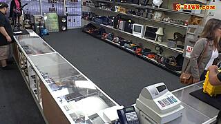 a woman with glasses gets her pussy spied on and boned hard at the pawnshop
