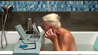 Ever wonder how milf stella shaves her pussy body in bath?