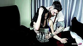 Slim Black Haired Inked Blue Eyed Emo Girl Fucks Stranger Backstage At Party With Deepthroat Doggystyle And Creampie Finish