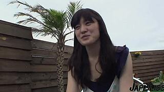 japanese slut shyly blows cocks on open balcony