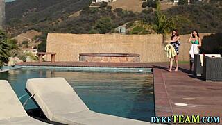 two petite lesbian teens finger each other outdoors in hot 69 action