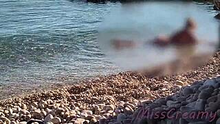 teacher handjobs my monster cock on beach while girl watches us get caught!! 😏👙