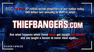 busty blonde teen thief joins security officer in steamy threeway romp