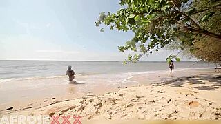 Caribbean girl showers then stranger gropes her naked beach ass