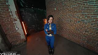 Horny brunette Lucy deepthroats then anal fucks in VR Fallout cosplay parody part one