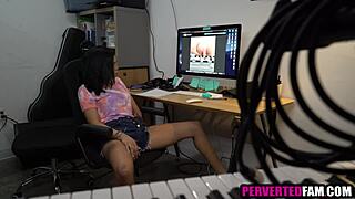 Dude spies ebony stepsis masturbating then fucks her taboo style