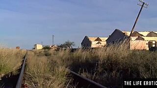 Petite brunette teen fingers hairy pussy clit outdoors in abandoned car