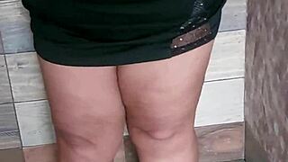 Chubby flashes huge tits fishnet meaty pussy