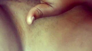 chubby babe's first solo fingering her tight shaved pussy close-up