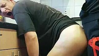 my girlfriend kelly pegs mark's ass to mouth in kitchen then shower close-up