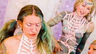 heavily tattooed punk goth babes share bbc white cock orgy chaos