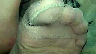 german chubby feet tease in sheer pantyhose nylons up close