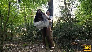 Beautiful Bride Cheats with Black Cock Doggystyle in Forest