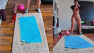 curvy fat milf spreads sweaty asshole in naked yoga