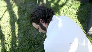 step grand daughter deepthroats architect on lawn for neighbors to watch