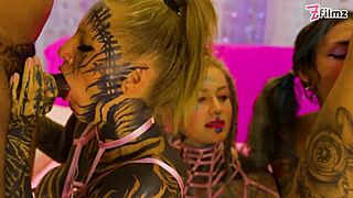 heavily tattooed punk goth babes share bbc white cock orgy chaos