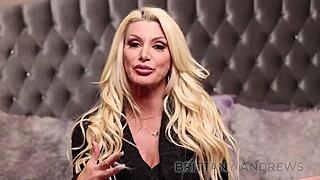 Brittany Andrews strips cozy lingerie fingers juicy shaved pussy lips toys big tits sensual orgasm