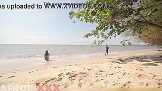 Caribbean girl showers then stranger gropes her naked beach ass