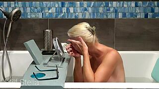 Ever wonder how milf stella shaves her pussy body in bath?